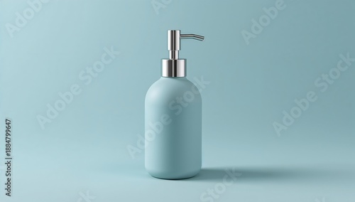 Modern Bottle With Pump on Blue Background in Simple Setting