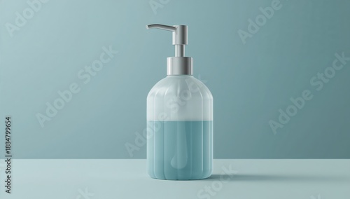 Modern Bottle With Pump on Blue Background in Simple Setting