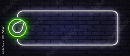 Neon tennis ball icon inside glowing frame creates a clean sports template. Minimal light effect works for matches, clubs, and training visuals.