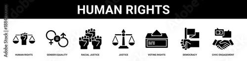 Human Rights web banner icon set collection solid style.