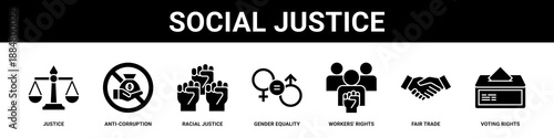 Social Justice web banner icon set collection solid style.