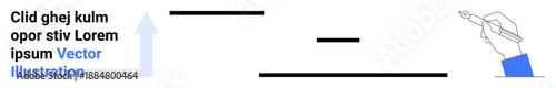 Writing, progress, graphic design, creativity, education, planning. A hand holding a pen, horizontal lines and an arrow pointing upward writing and progress. Writing and progress concept