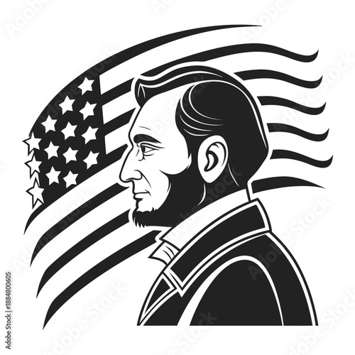 Abraham Lincoln Profile Vector Art, US Flag Background Patriotic Illustration.