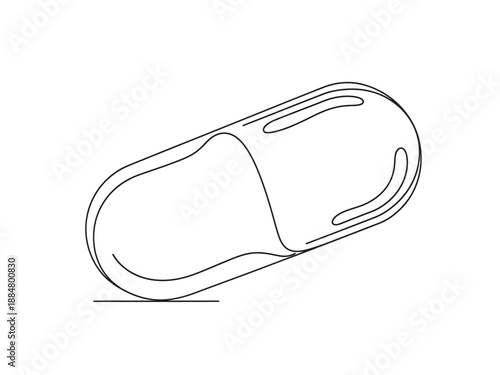 Simple black and white line drawing of a capsule medicine pill on white background.