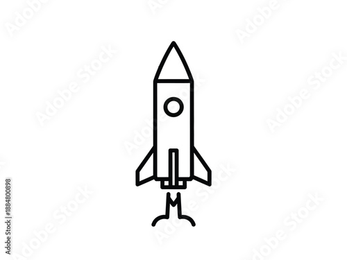 Simple black and white rocket ship icon representing space exploration and travel.