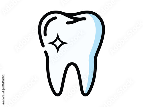Sparkling white tooth illustration representing dental health and hygiene.
