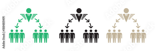 Business hierarchy structure showing leadership pyramid with people icons representing corporate organization levels