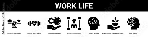 Work Life web banner icon set collection solid style.
