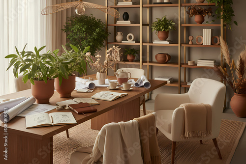 Modern Minimalist Home Office with Indoor Plants