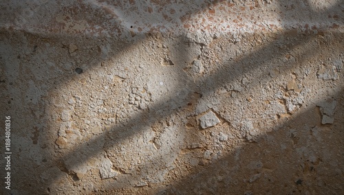 Detailed View of Rough Stone Wall With Cracks and Shadows in Dim Light