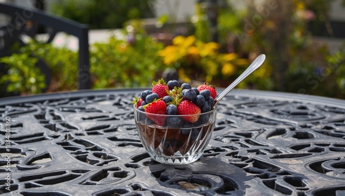 Fresh Mixed Berries in a White Bowl on a Table in a Garden Area During Daytime
