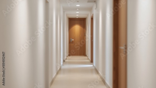 Long Hallway With Wooden Doors in a Modern Building During Daylight