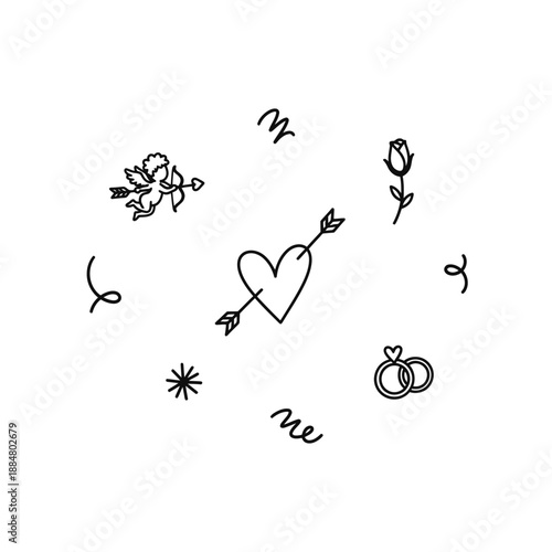 Whimsical hand-drawn shapes and icons