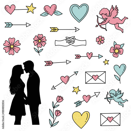Illustrated symbols of love and connection