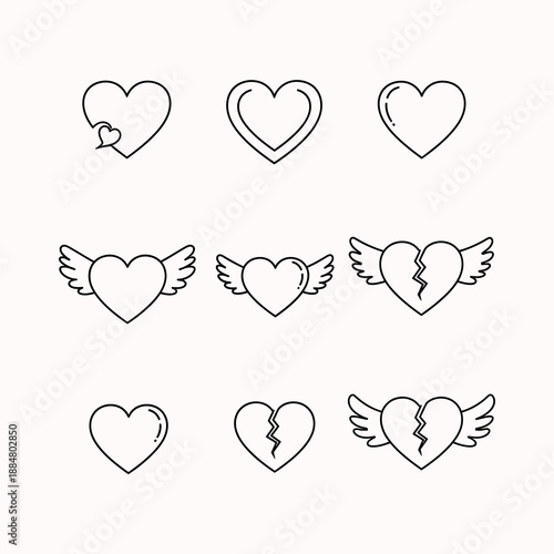 Collection of angelic heart designs