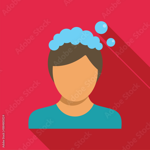 Person's head with soap lather and bubbles, representing hair washing and hygiene