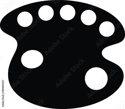 Artist paint palette icon with color mixing holes creative art supply symbol in black and white vector illustration