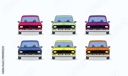 Car's front colorful view editable vector.