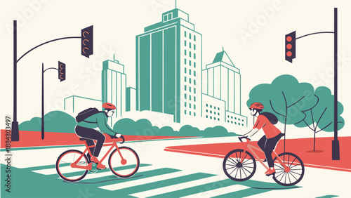 bicycle commuting illustration urban city street