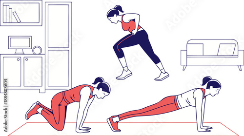 home workout illustration bodyweight exercise fla