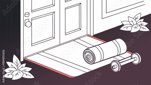 home exercise setup yoga mat dumbbells minimali