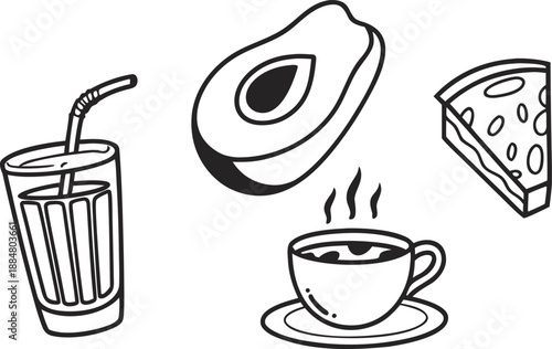 minimalist vector icon set avocado toast smoothie