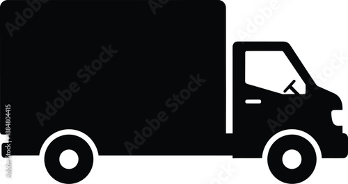 Black silhouette of a delivery truck on a white background