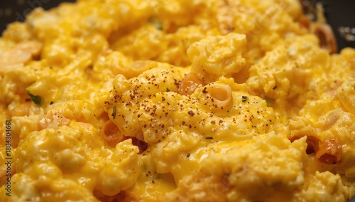 Creamy Pasta With Cheese Blend Cooked in a Skillet During Lunchtime at Home