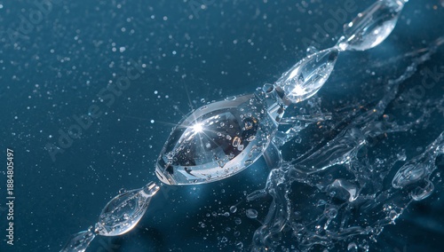 Water Droplets Glide on a Dark Surface While Reflecting Light and Creating Pa...