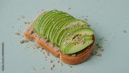 Fresh Avocado Slices on Whole Grain Bread Served for Breakfast