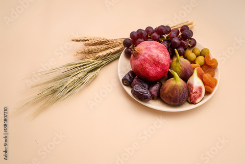 Seven species concept with fresh and dried fruits