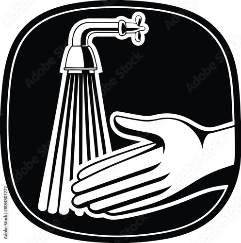  black and white droplet symbols depict water conservation, recycling, and refreshment in an illustration.