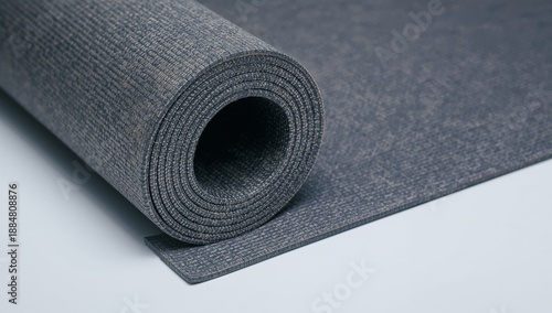 Yoga Mat Rolled on a Flat Surface Ready for Practice During Morning or Evenin...