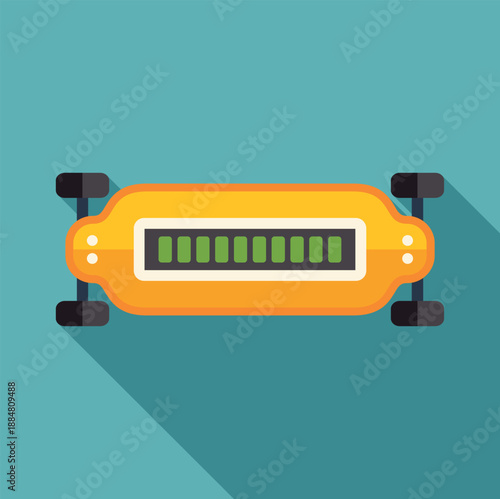 Electric longboard displaying a full battery charge indicator in flat design style