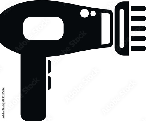 Hair dryer with comb attachment representing hair styling and grooming