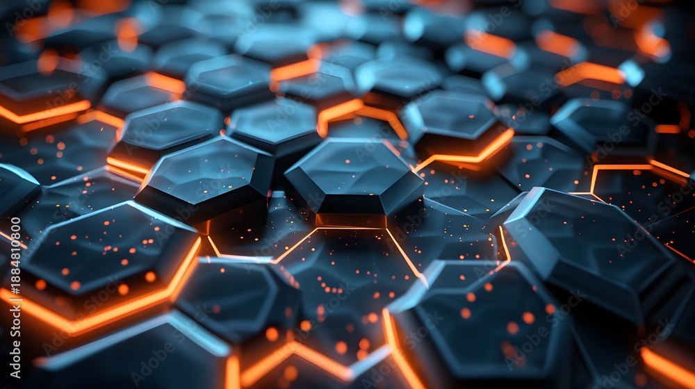 Fototapeta premium Stylized Abstract Design Featuring Hexagonal Grid with Illuminated Edges for Commercial Projects