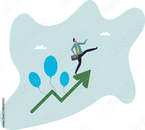An arrow pointing upward and a successful walking businessman.