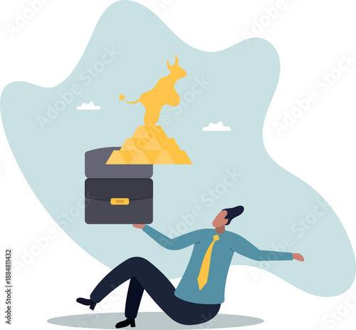 Gold investment bull market, safe haven in financial crisis or gold price rising up as investor run .about a man and his life.