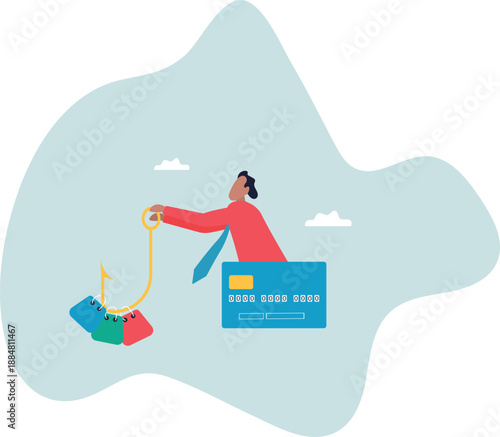 Consumerism and marketing luring people to shop with credit card debt risk,about a man and his life.