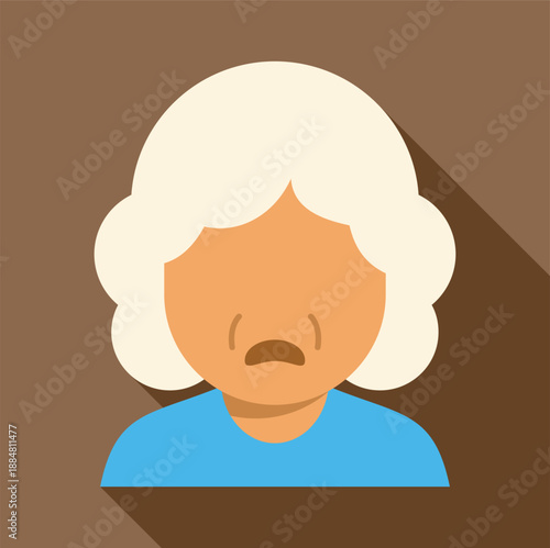 Elderly woman flat design avatar expressing sadness on a brown background