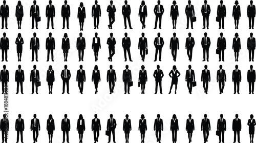 Silhouette grid of business professionals in formal attire and dynamic poses