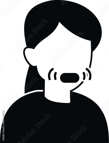 Woman experiencing a cough or flu symptom in black and white icon illustration