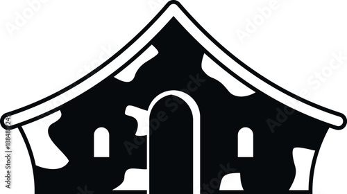 Military tent hut icon illustrating camouflage pattern for outdoor shelter