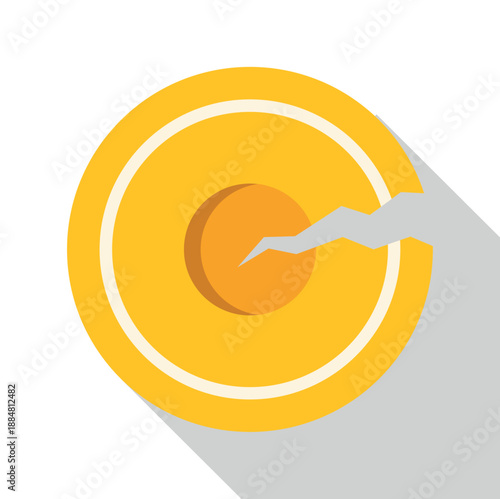 Cracked gold coin representing financial instability, economic collapse, or money problems