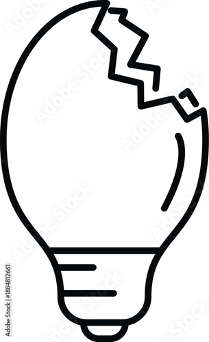 Broken lightbulb outline symbolizing a failed innovation or damaged concept