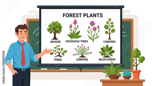 Forest Plants Presentation Teacher Explaining Different Types of Forest Vegetation.