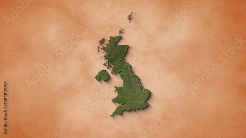 A realistic map of United Kingdom. Brown vintage background 4k
