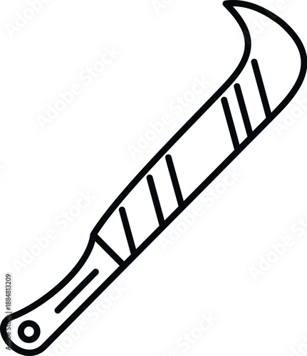 Simple black outline of a billhook knife used for farming and garden cutting tasks
