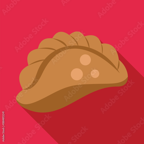 Empanada pastry on a red background featuring a flat design with long shadow