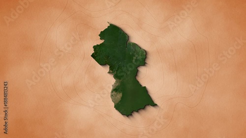 A realistic map of Guyana. Brown vintage background 4k